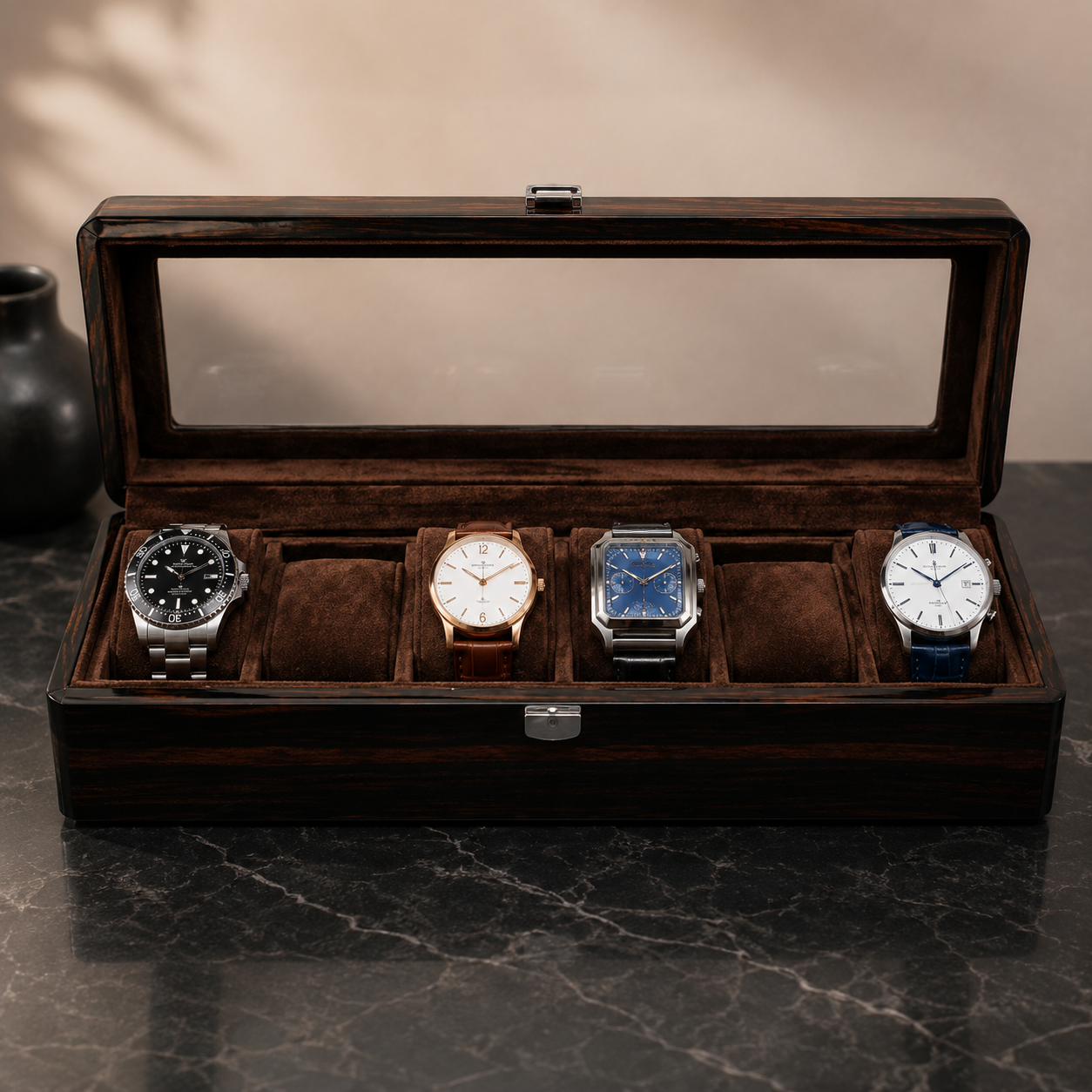 Boîte à montre pour 6 montres finition acajou - vue principale