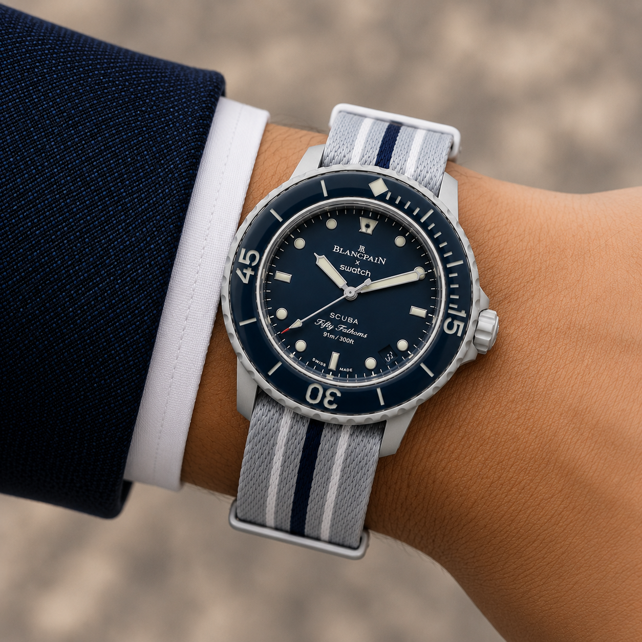 Bracelet NATO nylon pour Swatch x Blancpain Scuba Fifty Fathoms 22mm - vue principale résistant et coloré