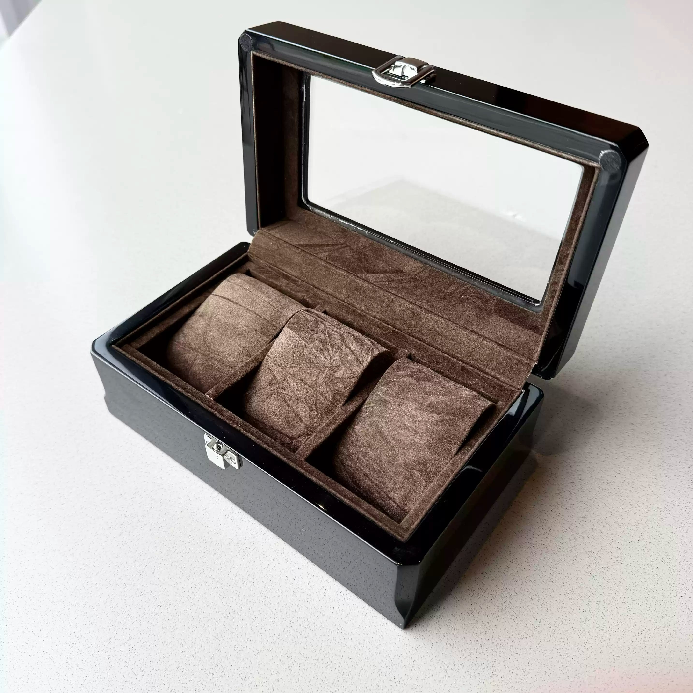 Écrin en Bois pour 3 Montres – Coffret de Rangement Premium avec Fenêtre Vitrée | SwissTouch
