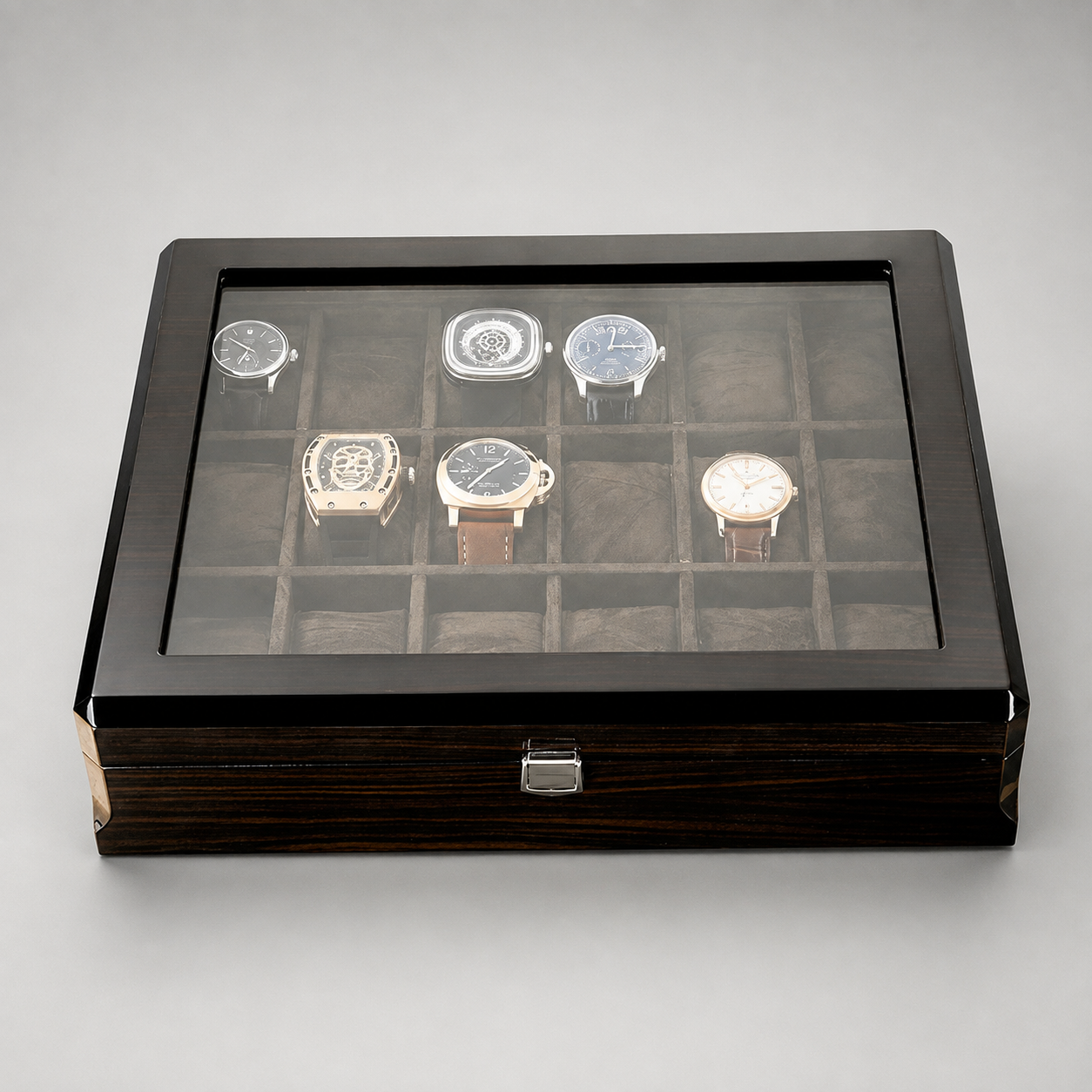 Boîte 12 montres noir ou bois - vue générale produit
