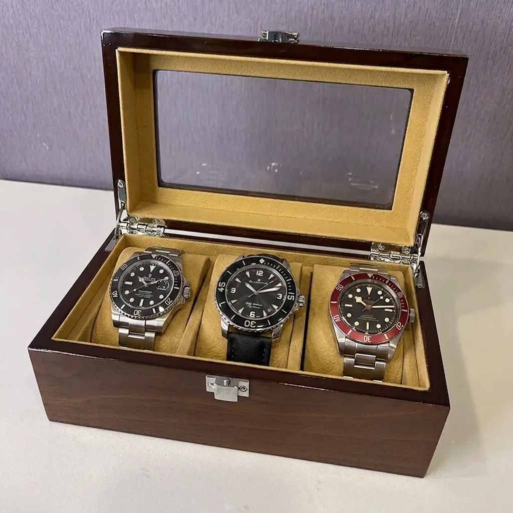 Écrin en Bois pour 3 Montres – Coffret de Rangement Premium avec Fenêtre Vitrée | SwissTouch