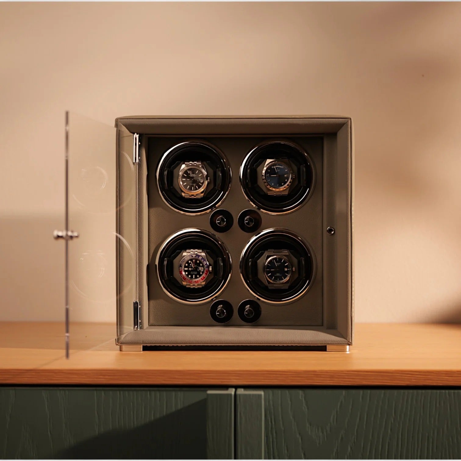Remontoir automatique pour 4 montres coffret cuir premium avec éclairage LED étoilé - vue principale