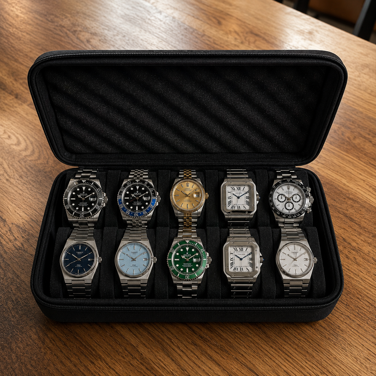 Coffret de rangement pour 10 montres étui rigide de voyage anti-choc - vue principale