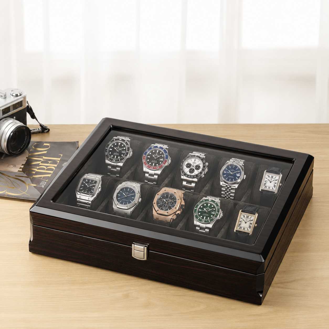 Boîte 12 montres - variante bois naturel