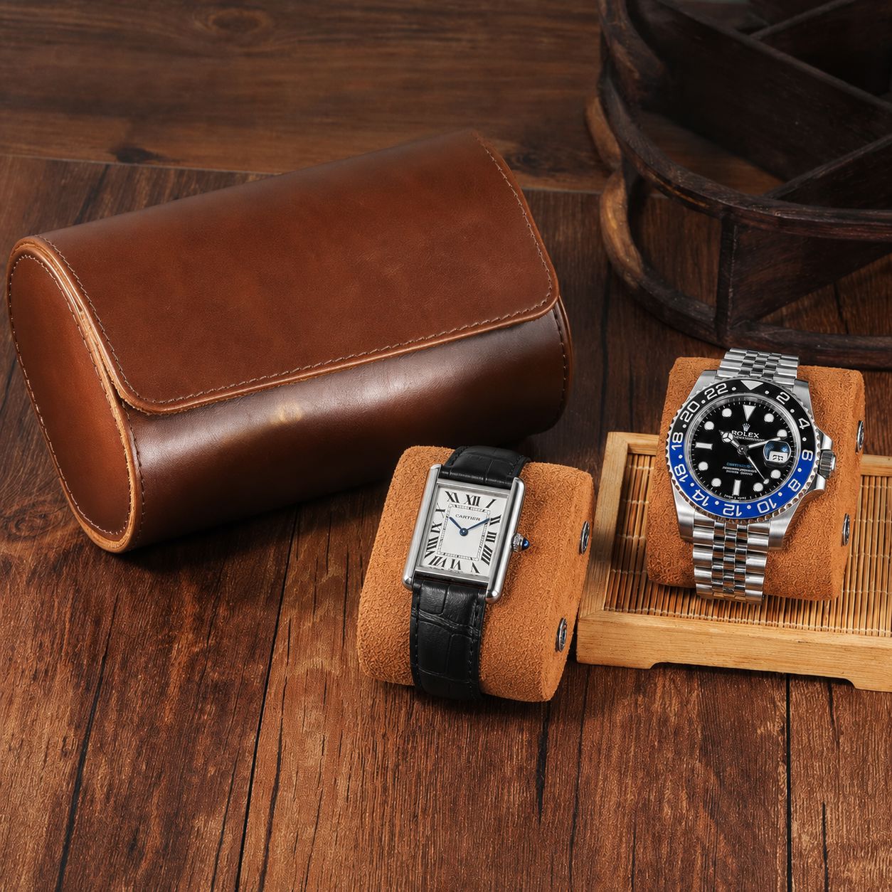 Étui montre de voyage 2 montres - détail du cuir