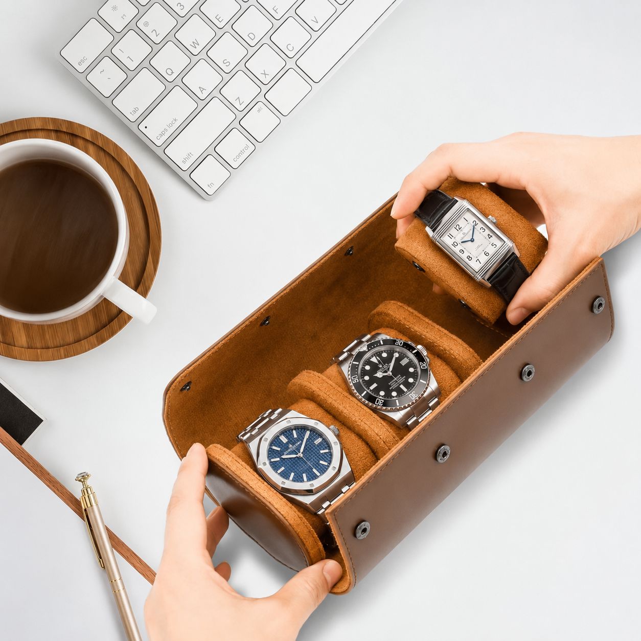 Étui montre de voyage 3 montres - vue d'ensemble en situation
