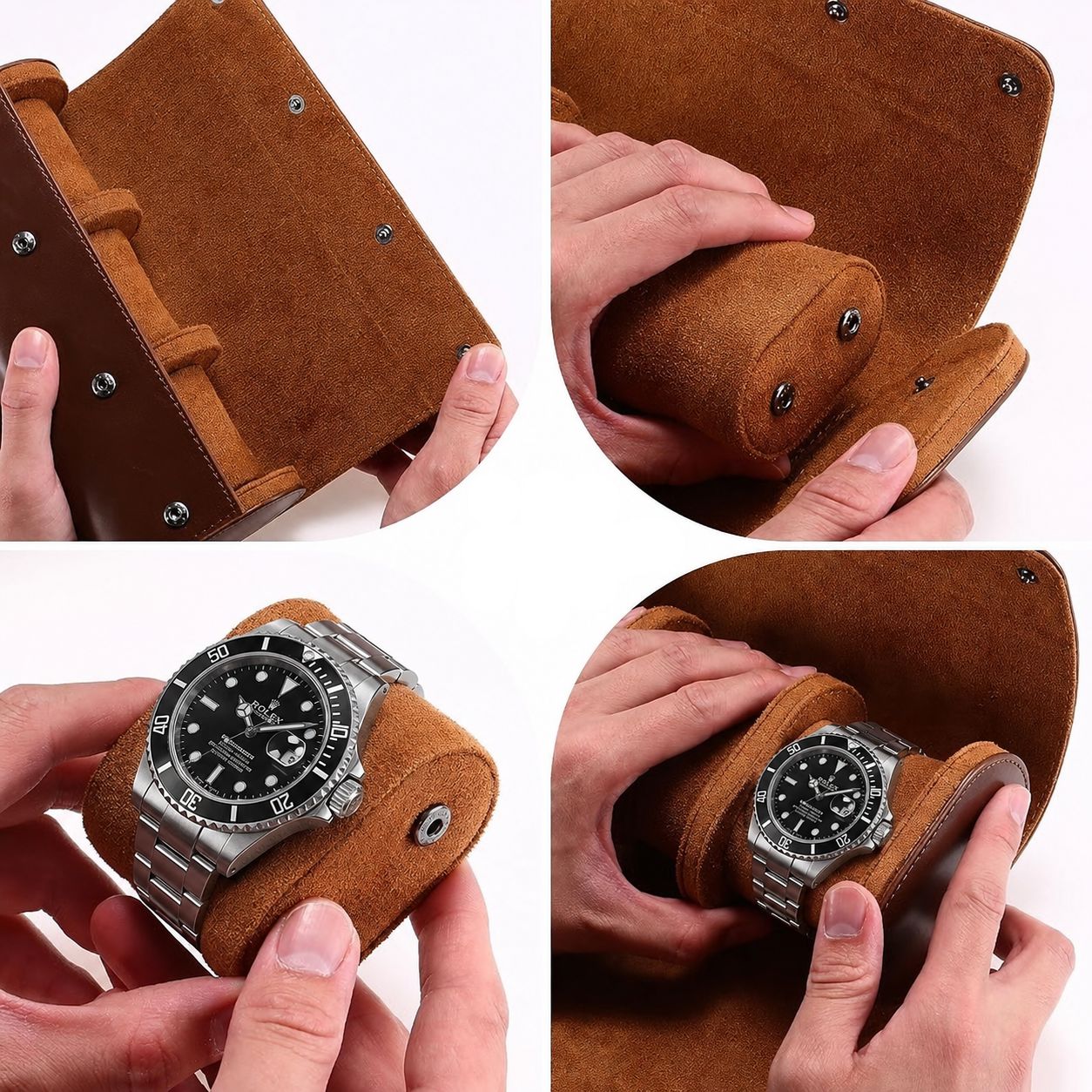 Étui montre de voyage 3 montres - détail du cuir premium