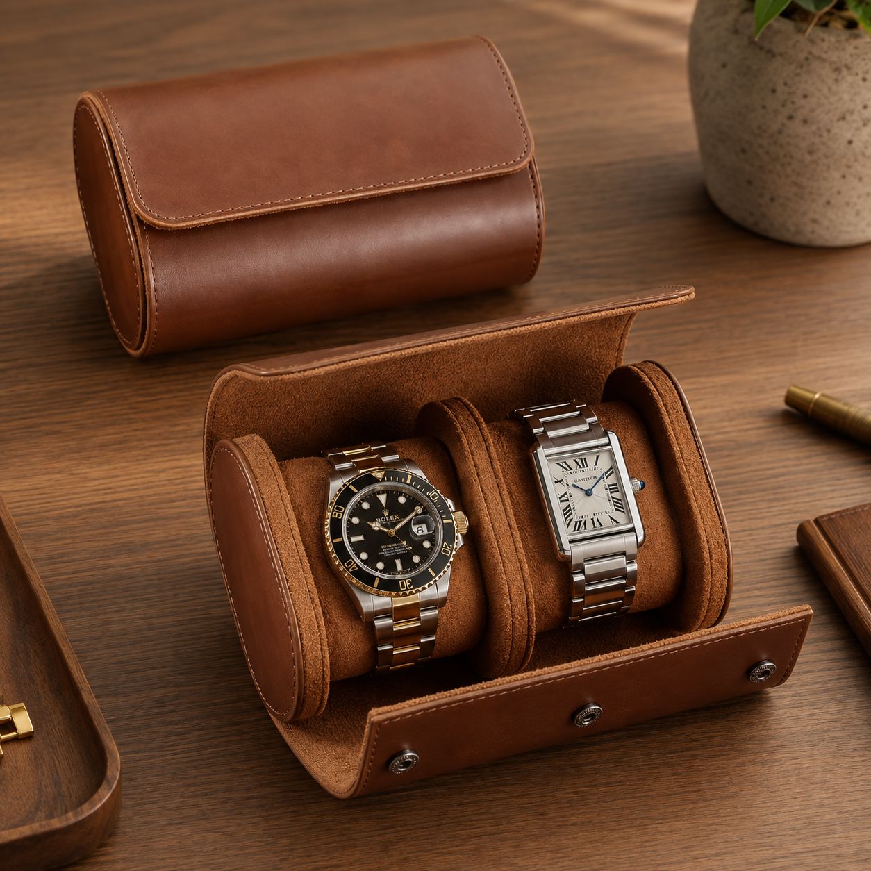 Étui montre de voyage 2 montres - variante marron