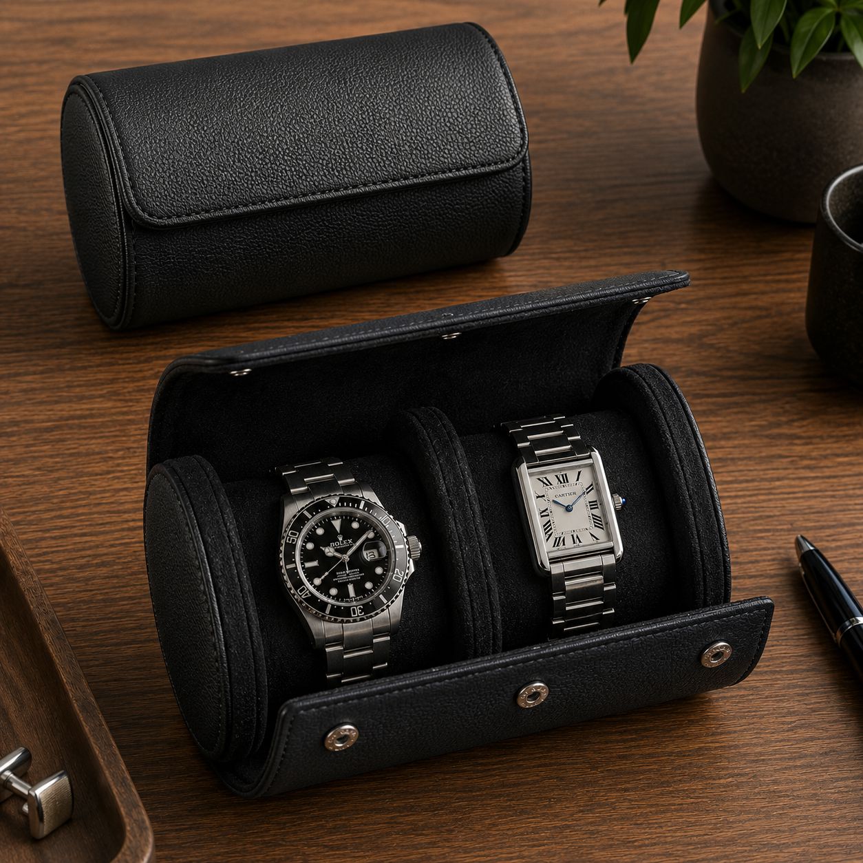 Étui montre de voyage 2 montres - variante noir
