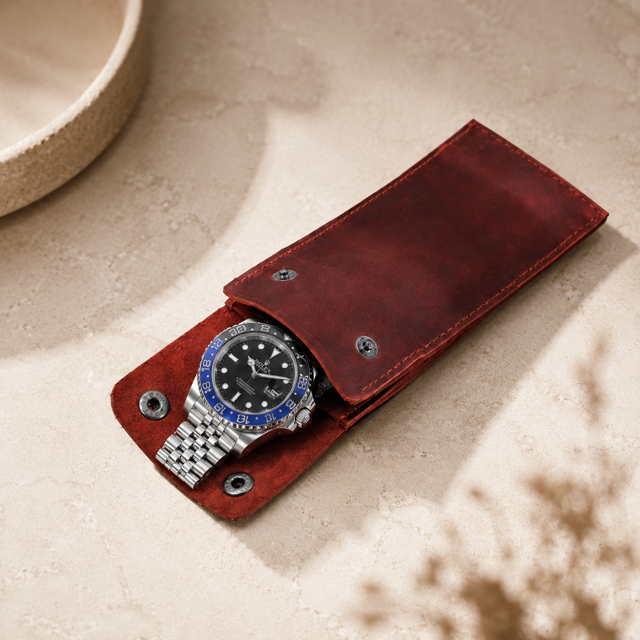 Étui de voyage en cuir véritable pour 1 montre format compact - vue principale