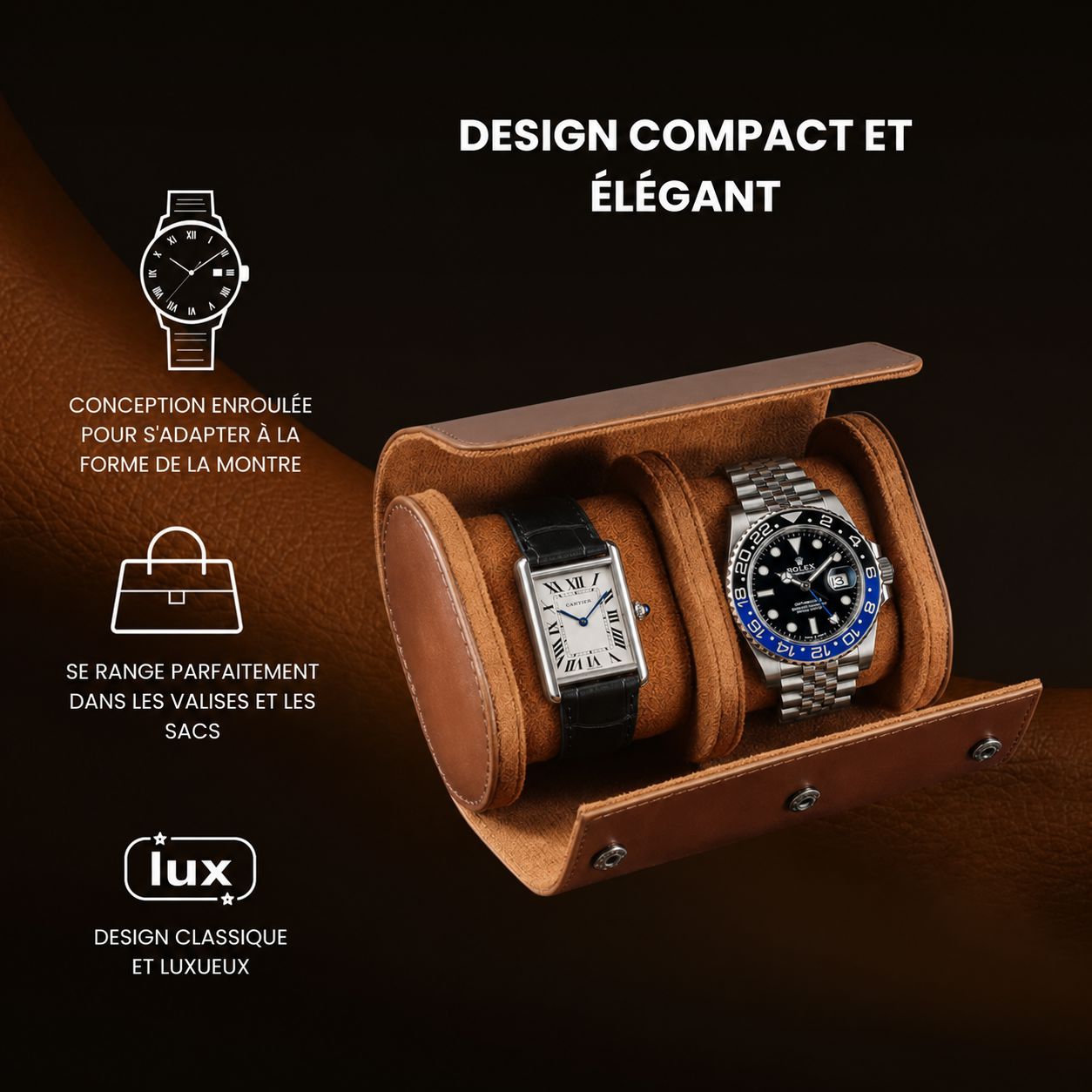 Étui montre de voyage 2 montres - vue d'ensemble