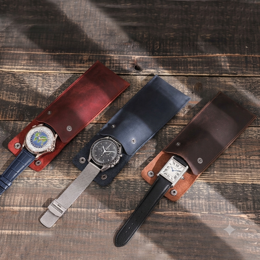 Étui de Voyage en Cuir Véritable pour 1 Montre – Format Compact | SwissTouch