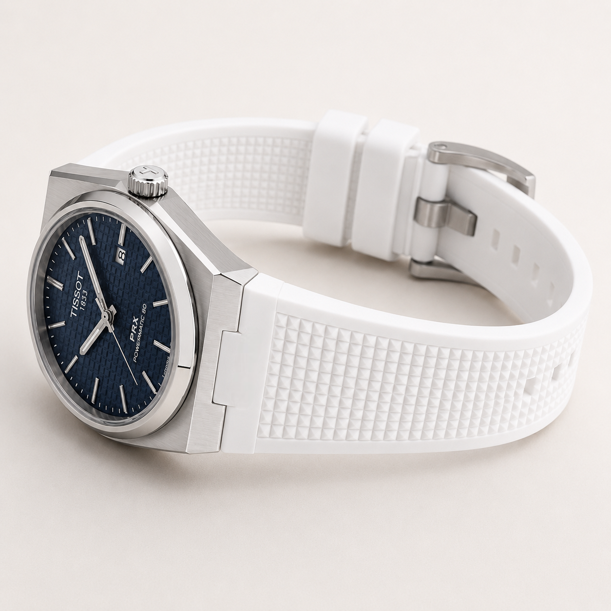 Bracelet Tissot PRX caoutchouc - vue porté au poignet