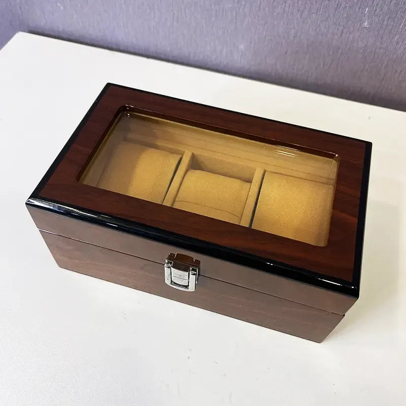 Écrin en Bois pour 3 Montres – Coffret de Rangement Premium avec Fenêtre Vitrée | SwissTouch