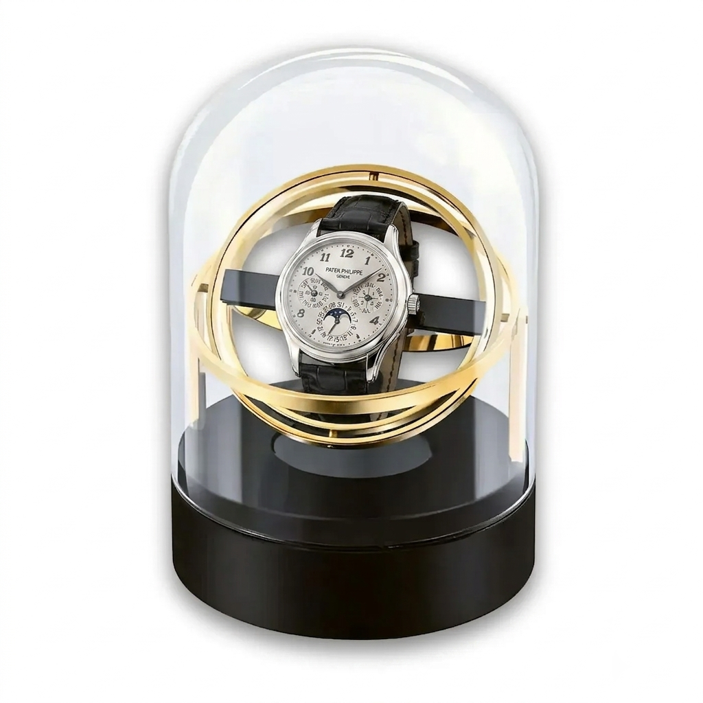 Remontoir Gyroscopique sous Cloche en Verre – Présentation Premium pour Montre Automatique | SwissTouch